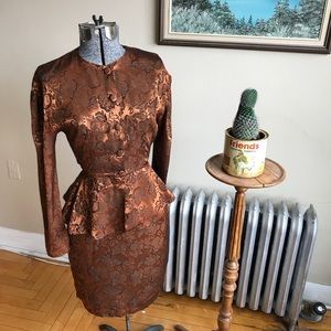 VINTAGE Rust Silky Floral Matching Set